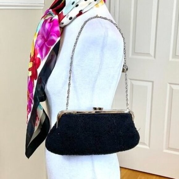 Talbots Handbags - Talbots Bag Purse Small Shoulder in Black Crochet with Silver Hardware